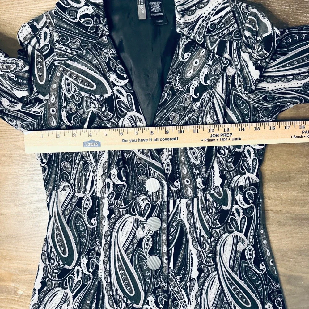 Bisou Bisou Michele Reardon Black White‎ Paisley Print Blazer Jacket Womens XS